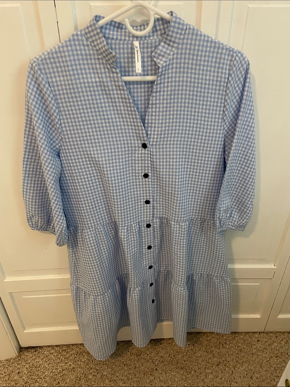 Light Blue Gingham Button-Front Women’s Dress